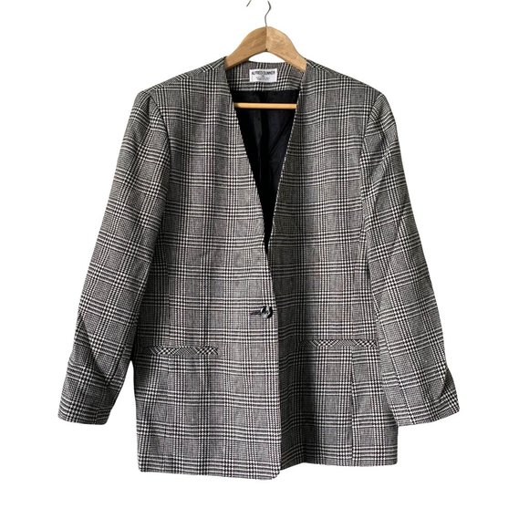 Alfred Dunner Jackets & Blazers - Vintage Plaid Houndstooth Women's Gingham Oversized Blazer Jacket Size 12